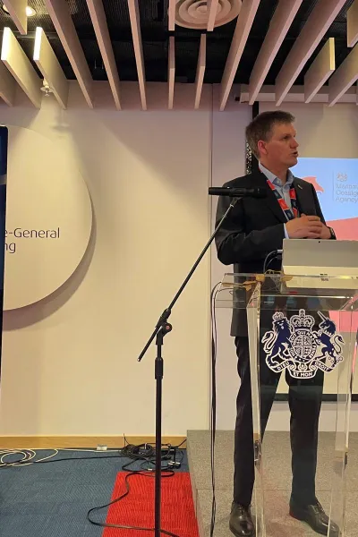 Lars Lippuner delivering a presentation on seafarer training in Hong Kong